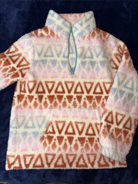Cat & Jack Cream, Rust, Pink & Light Blue Fuzzy Pullover Jacket